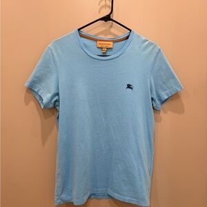 Burberry Light Blue Short Sleeve Cotton Crew Tee with Navy Logo